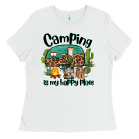 White camping is my happy place caravan and gnome Ladies Tee - BarkalooDesign