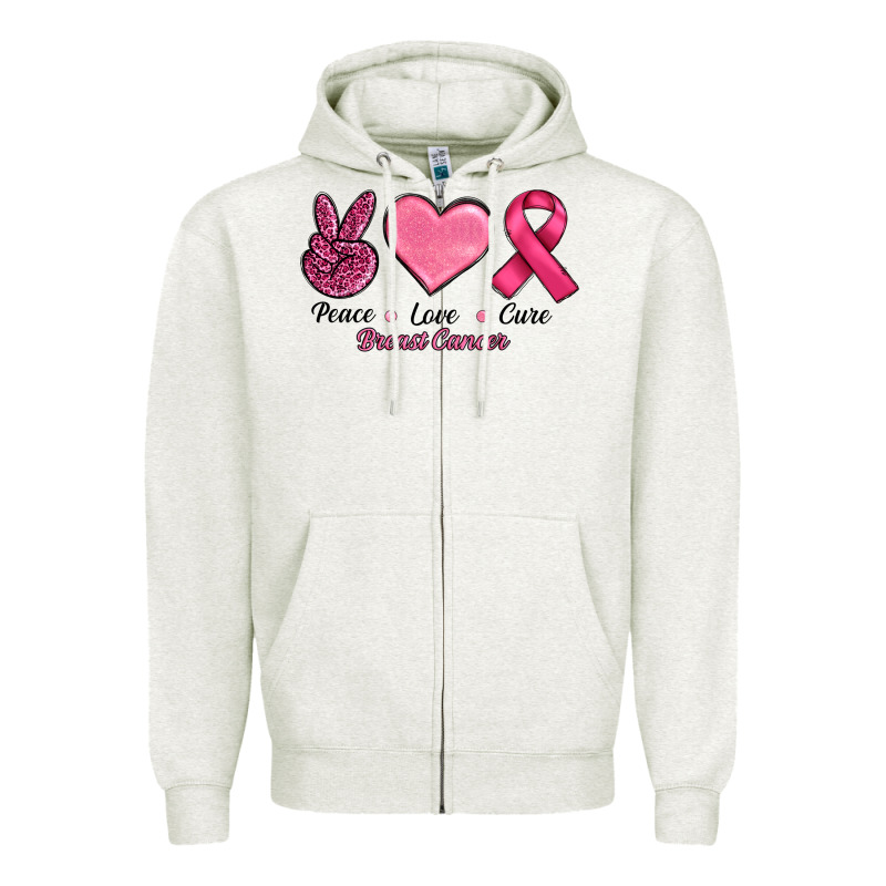 Breast Cancer Peace Love Cure Zipper Hoodie by RanaPortraitStore | Teevron
