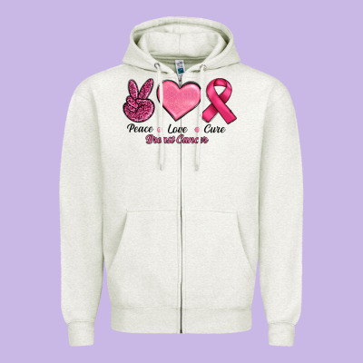 Breast Cancer Peace Love Cure Zipper Hoodie Designed By Ranaportraitstore