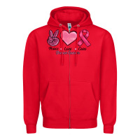 Red breast cancer peace love cure Zipper Hoodie - RanaPortraitStore