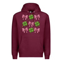 Burgundy coquette bow clover st. patrick's day Premium Hoodie - MaliasSmallBusiness