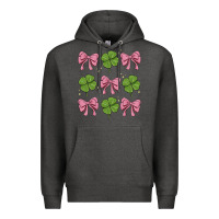 Charcoal Heather coquette bow clover st. patrick's day Premium Hoodie - MaliasSmallBusiness