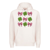 Pale Pink coquette bow clover st. patrick's day Premium Hoodie - MaliasSmallBusiness