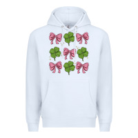 White coquette bow clover st. patrick's day Premium Hoodie - MaliasSmallBusiness