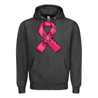 Charcoal Heather breast cancer awareness ribbon Zipper Hoodie - RanaPortraitStore