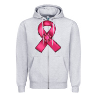 Heather Grey breast cancer awareness ribbon Zipper Hoodie - RanaPortraitStore