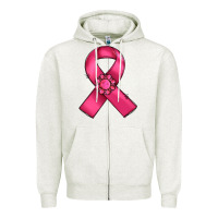 Oatmeal Heather breast cancer awareness ribbon Zipper Hoodie - RanaPortraitStore