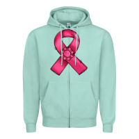 Seafoam breast cancer awareness ribbon Zipper Hoodie - RanaPortraitStore