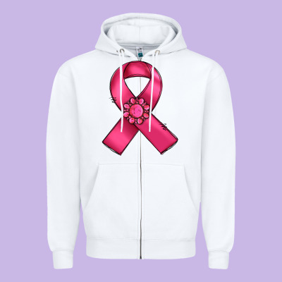 Breast Cancer Awareness Ribbon Zipper Hoodie Designed By Ranaportraitstore