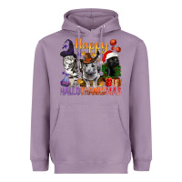 Lavender Happy Hallothanksmas Cats Heavyweight Hoodie - BundleAndBundleShop