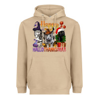 Mushroom Happy Hallothanksmas Cats Heavyweight Hoodie - BundleAndBundleShop