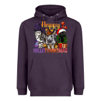 Plum Happy Hallothanksmas Cats Heavyweight Hoodie - BundleAndBundleShop