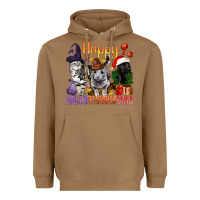 Toasted Coconut Happy Hallothanksmas Cats Heavyweight Hoodie - BundleAndBundleShop