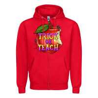Red Trick or Teach Zipper Hoodie - texasbilliewilder