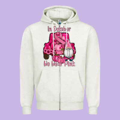 Breast Cancer Awareness Pink Truck Gnomes Zipper Hoodie Designed By Ranaportraitstore