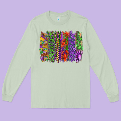 Long Sleeve Tee Mardi gras brush strokes king cake and craw fish