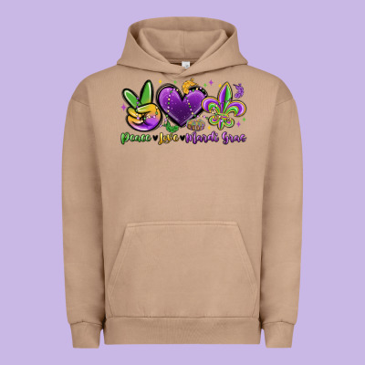 Peace Love Mardi Gras Urban Hoodie Designed By Maliassmallbusiness