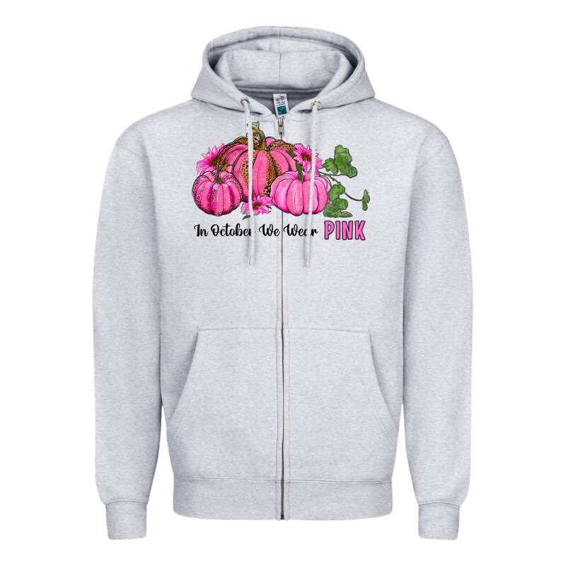 In October We Wear Pink Pumpkin And Sunflowers Zipper Hoodie by RanaPortraitStore | Teevron