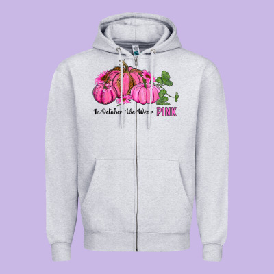In October We Wear Pink Pumpkin And Sunflowers Zipper Hoodie Designed By Ranaportraitstore