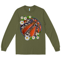 Army Green basketball with patterns and daisies Long Sleeve Tee - texasbilliewilder