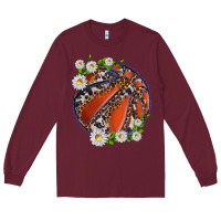 Burgundy basketball with patterns and daisies Long Sleeve Tee - texasbilliewilder