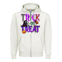 Oatmeal Heather Trick or Treat Zipper Hoodie - texasbilliewilder