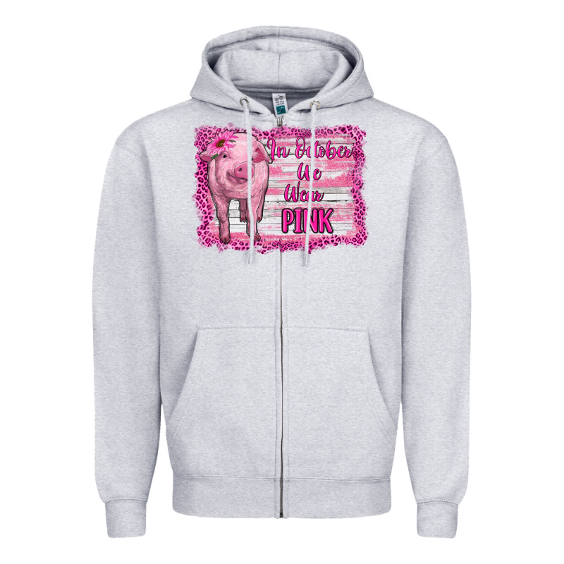 In October We Wear Pink Pig Zipper Hoodie by RanaPortraitStore | Teevron