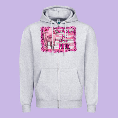 In October We Wear Pink Pig Zipper Hoodie Designed By Ranaportraitstore