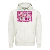Oatmeal Heather in october we wear pink pig Zipper Hoodie - RanaPortraitStore