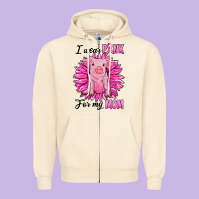 I Wear Pink For My Mom Pig Zipper Hoodie Designed By Ranaportraitstore