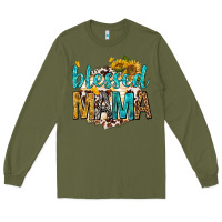 Army Green blessed mama with sunflowers Long Sleeve Tee - texasbilliewilder