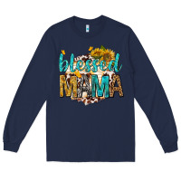Navy blessed mama with sunflowers Long Sleeve Tee - texasbilliewilder