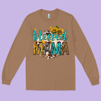 Long Sleeve Tee blessed mama with sunflowers