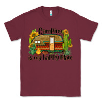 Burgundy camping is my happy place caravan Classic Tee - BarkalooDesign