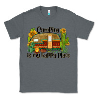 Charcoal Heather camping is my happy place caravan Classic Tee - BarkalooDesign