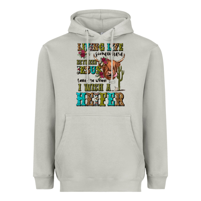 Living Life Somewhere Between Jesus Take The Wheel Heavyweight Hoodie by JahusDesignShop | Teevron