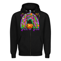 Black Trick or Treat Halloween Rainbow Zipper Hoodie - texasbilliewilder