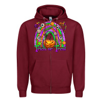 Burgundy Trick or Treat Halloween Rainbow Zipper Hoodie - texasbilliewilder