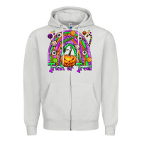 Dove Grey Trick or Treat Halloween Rainbow Zipper Hoodie - texasbilliewilder
