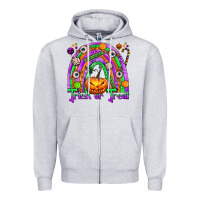 Heather Grey Trick or Treat Halloween Rainbow Zipper Hoodie - texasbilliewilder