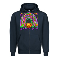 Navy Trick or Treat Halloween Rainbow Zipper Hoodie - texasbilliewilder