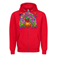 Red Trick or Treat Halloween Rainbow Zipper Hoodie - texasbilliewilder