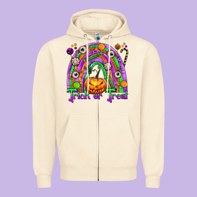 Trick Or Treat Halloween Rainbow Zipper Hoodie Designed By Texasbilliewilder