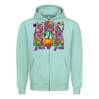 Seafoam Trick or Treat Halloween Rainbow Zipper Hoodie - texasbilliewilder