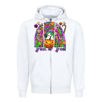 White Trick or Treat Halloween Rainbow Zipper Hoodie - texasbilliewilder