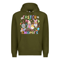 Army Green easter  with my gnomies Premium Hoodie - MaliasSmallBusiness