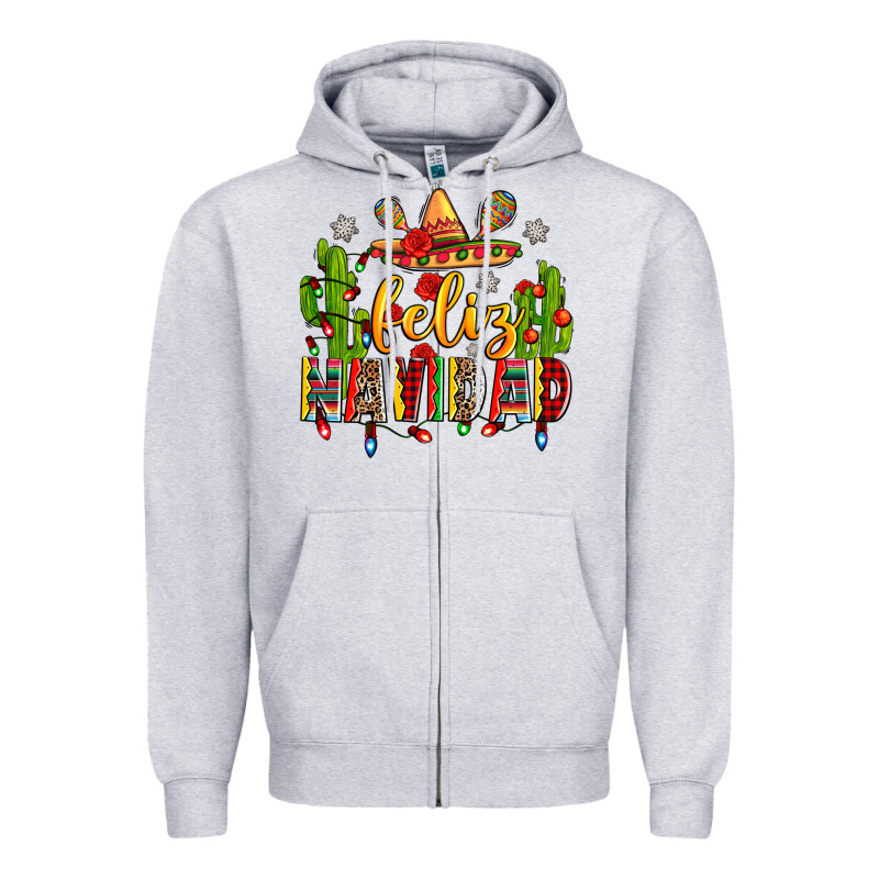 Feliz Navidad Zipper Hoodie by Zillion Design Studio | Teevron