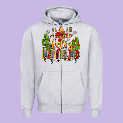Feliz Navidad Zipper Hoodie Designed By Zillion Design Studio