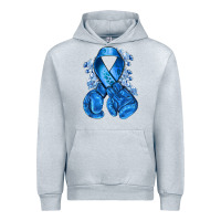 Heather Grey Blue ribbon with boxing gloves Urban Hoodie - NancyCooperArtShop