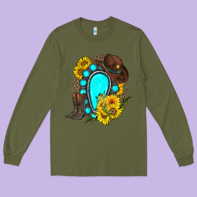 Western Turquoise Gemstone Long Sleeve Tee Designed By Zillion Design Studio